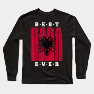 Mens Albanian Dad Fathers Day Vintage Albania Flag Shqiptar Baba Long Sleeve T-Shirt